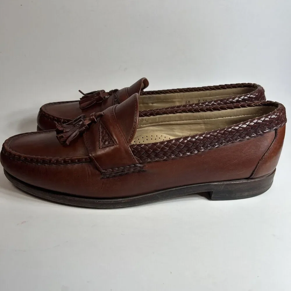 Allen Edmonds Mens Shoes Size 10 Maxfield Brown Leather Tassel Loafers Braided